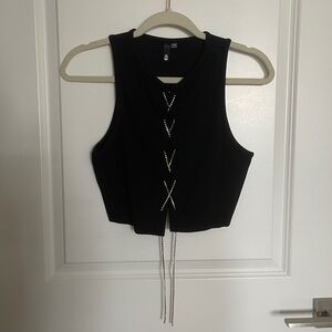 Garage Vintage Top with Rhinestone Chain Detail